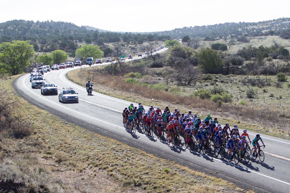 The peloton in action during stage 1 at Tour of the Gila