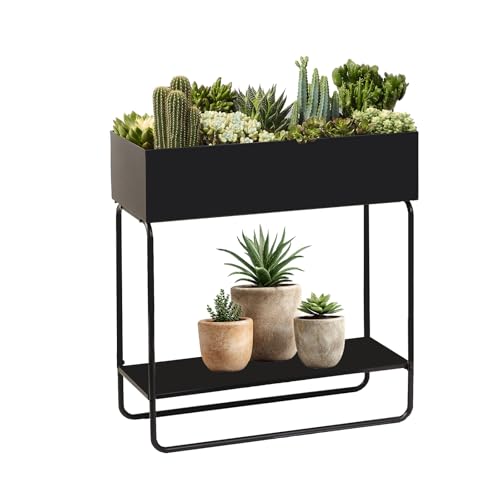 Mofesun Metal Raised Garden Bed, 23.6w X 9.8d X 25.6h Inches, With Storage Shelf, Powder Coated Planter Box, Floor Standing, Indoor and Outdoor