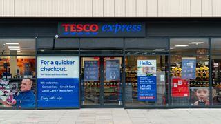 Entrance to the Tesco Express supermarket grocery store in Holborn, London