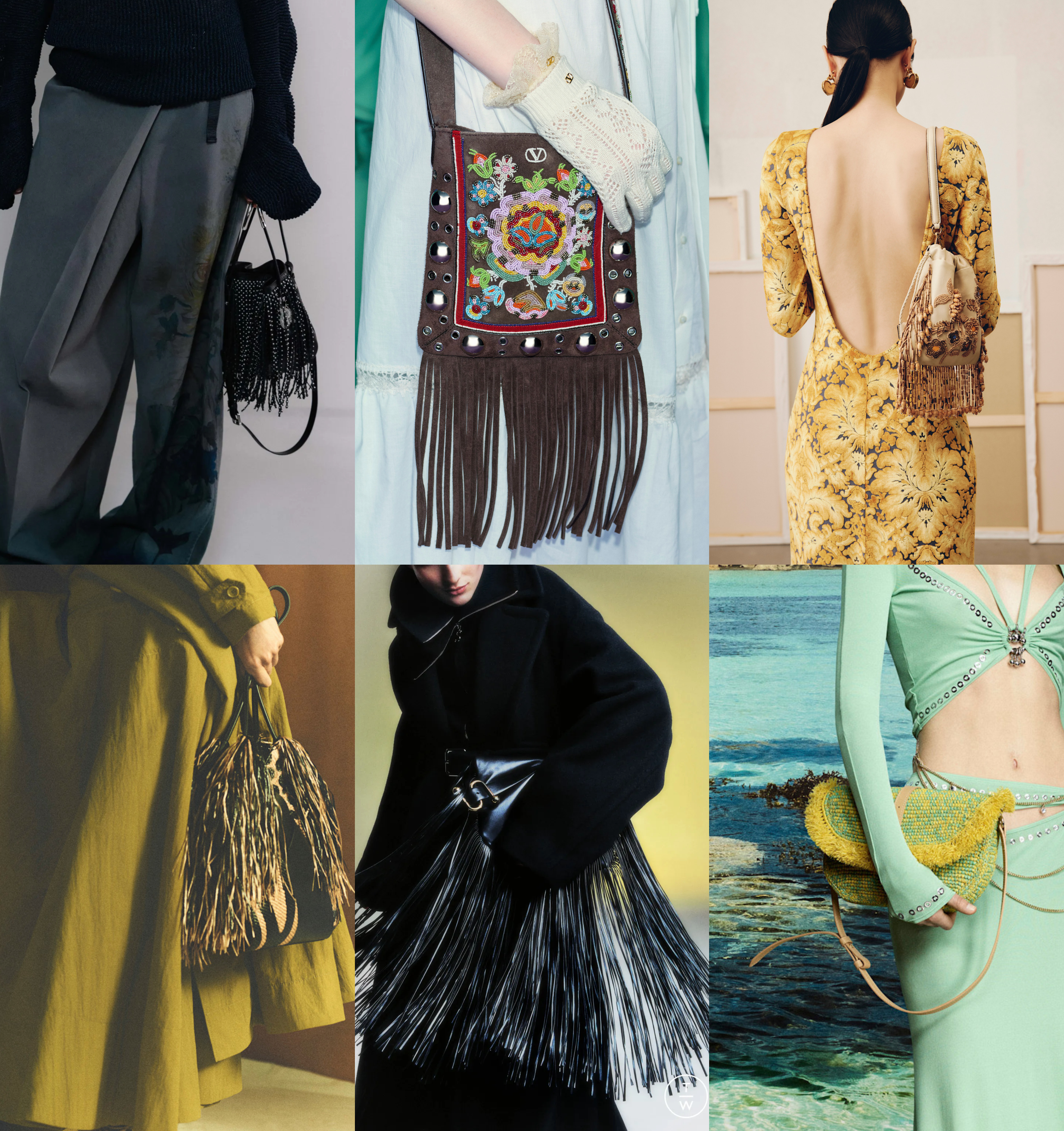 the fringe summer 2025 bag trend at Christian Dior, Valentino, Etro, Ulla Johnson, Sportmax, Rabanne