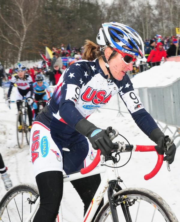 Amy Dombroski (USA) rounding a very treacherous corner