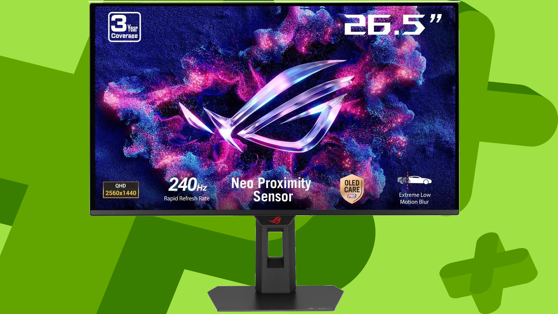 ASUS ROG Strix 27in monitor on a green background