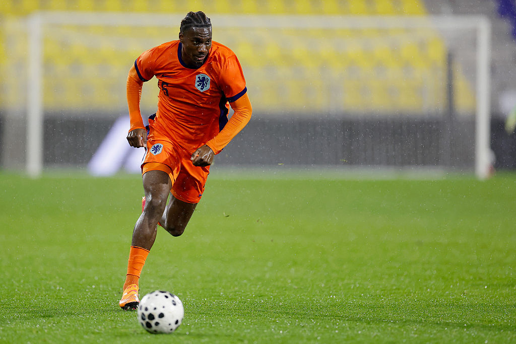 Ezechiel Banzuzi of Holland U21 during the U21 Men match between Holland U21 v Slovenia U21 at the Kooi Stadium on November 14, 2025 in Leeuwarden Netherlands