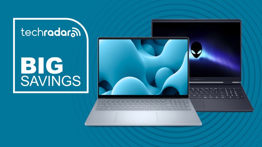 Dell 16 Plus and Alienware Aurora gaming laptop on blue background with big savings text overlay