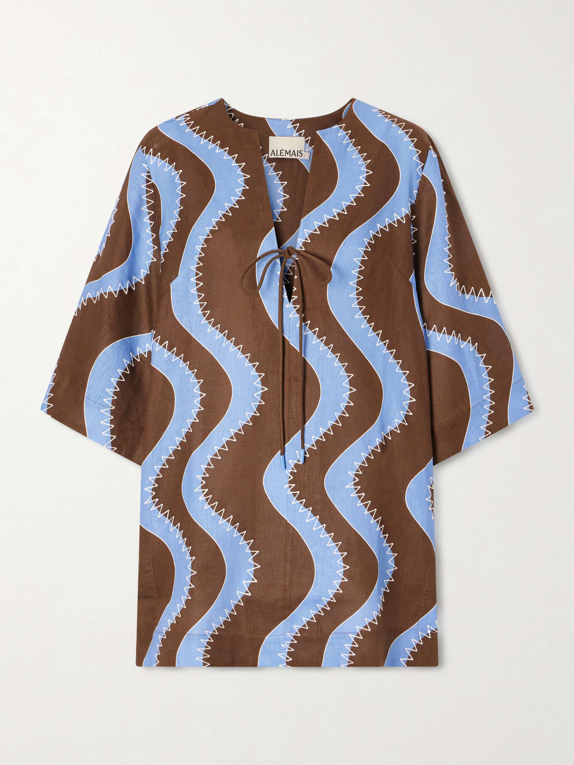 Frankie Printed Embroidered Linen Mini Dress