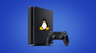 A PS4 with a Linux Logo Superimposed over the Playstation logo