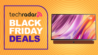 Skyworth 24in portable monitor next to TechRadar Black Friday Deals text box