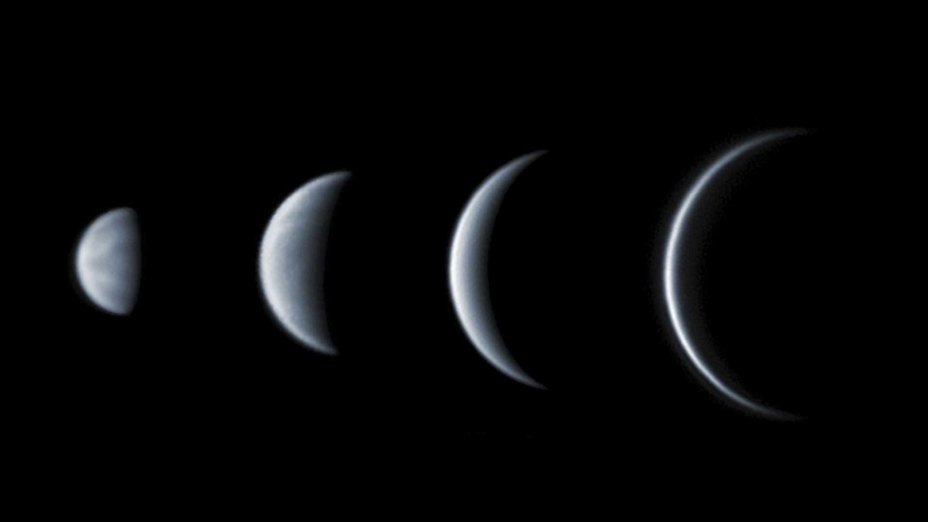 This set of images taken in 2004 show the phases and relative size of Venus as seen from Earth as it moves around the Sun. The images were taken with a 180cm Maksutov Newtonian telescope from Northampton in The UK. (Photo by Jamie Cooper/SSPL/Getty Images)