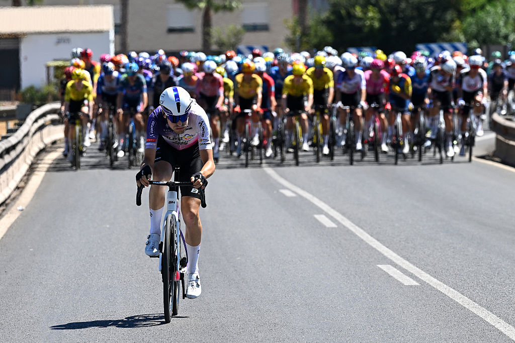 PUCOL, SPAIN - AUGUST 29: Sinuhe Fernandez of Spain and Team Burgos Burpellet BH attacks during the La Vuelta - 81st Tour of Spain 2026, Stage 8 a 171km stage from Pucol to Xeraco / #UCIWT / on August 29, 2026 in Pucol, Spain. (Photo by Tim de Waele/Getty Images)