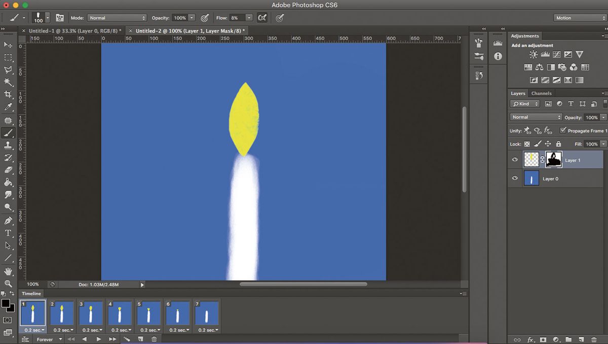Create a layer mask to&nbsp;obscure part&nbsp;of&nbsp;the line.&nbsp;When animated, it will&nbsp;resemble a flicker.