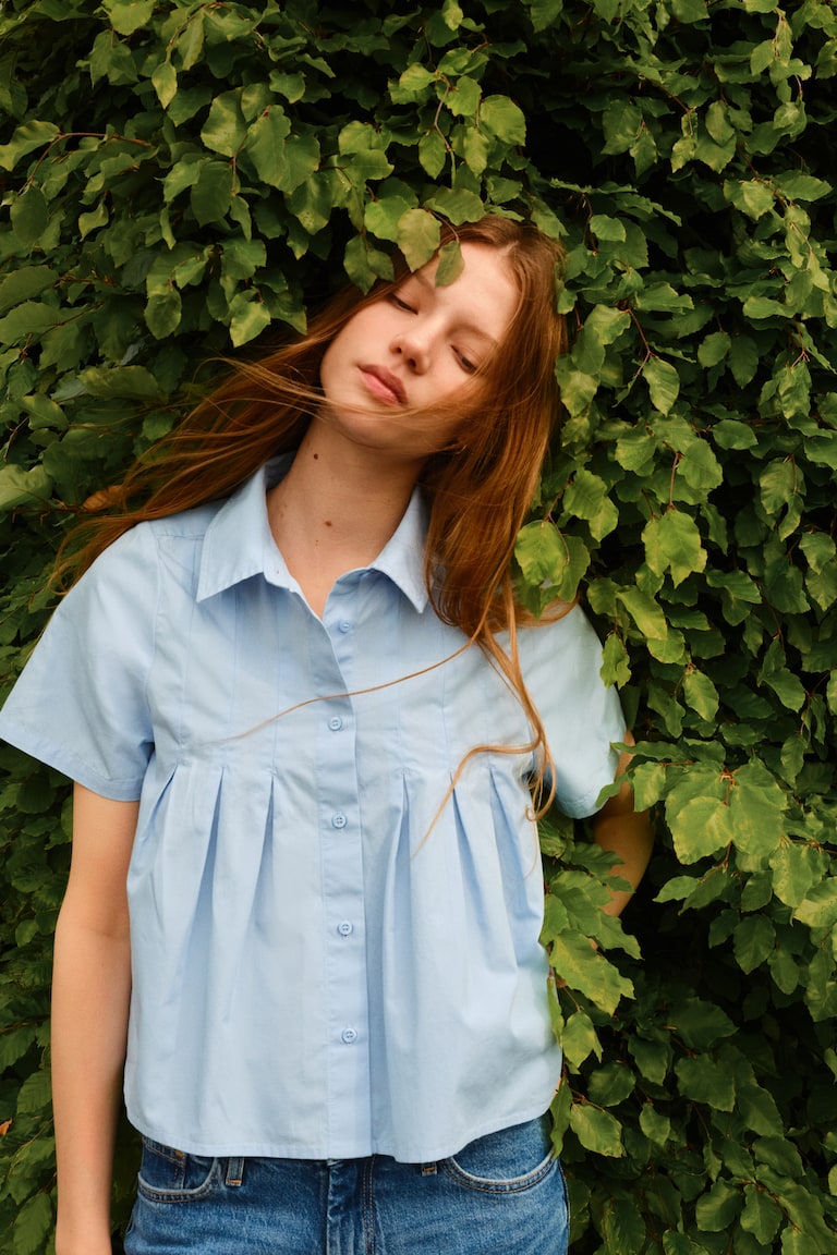Pleated Poplin Shirt