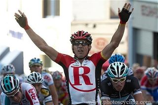 Still got it. Robbie McEwen (RadioShack) sprints to win stage one of the Tour de Wallonie Picarde.