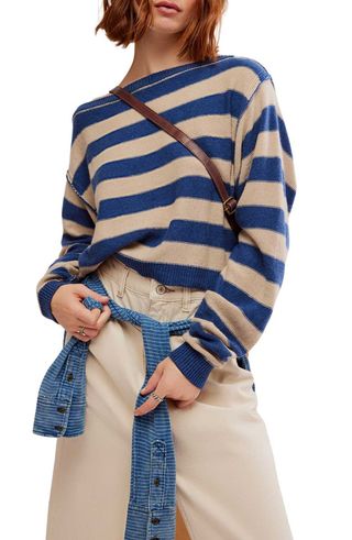 Into the Blue Stripe Crop Sweater