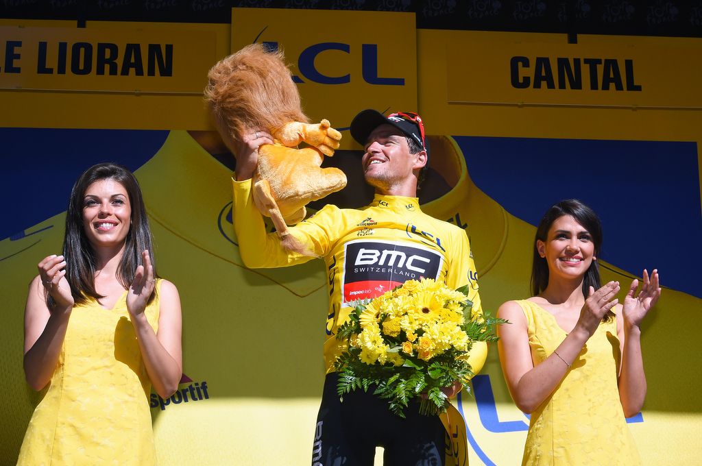 Greg Van Avermaet with his LCL lion and yellow jersey
