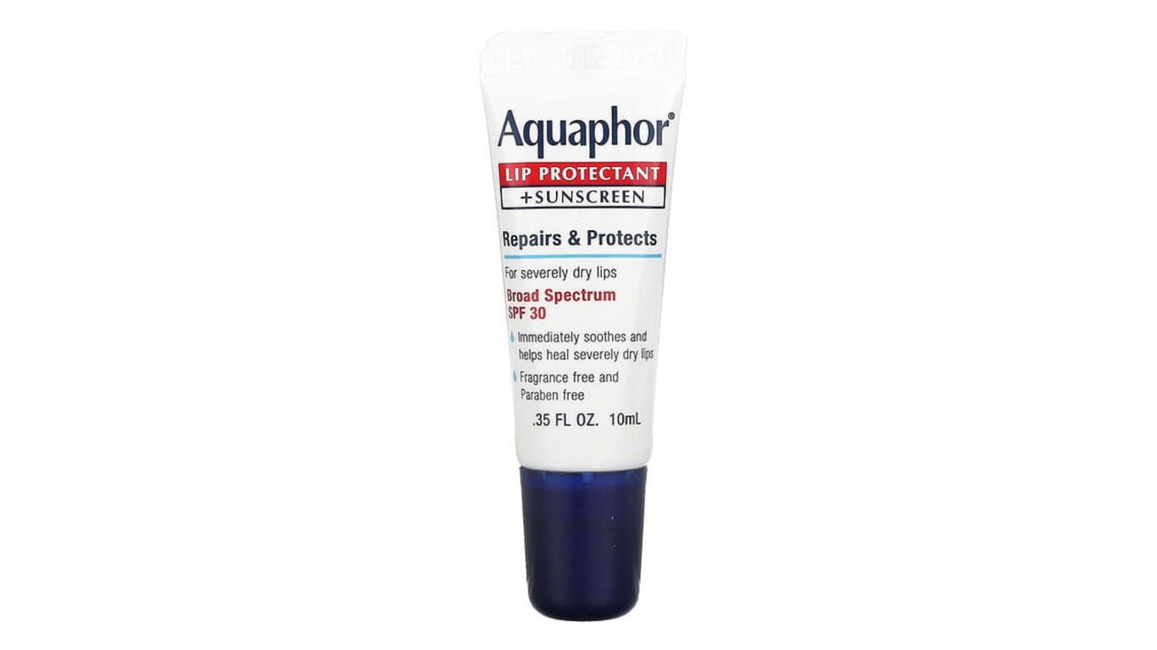 Aquaphor Lip Repair in a white squeeze tube as one of the best SPF lip balms.