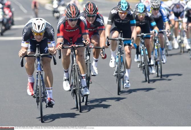 Tom Boonen (Omega Pharma-Quick Step) driving the small break that formed