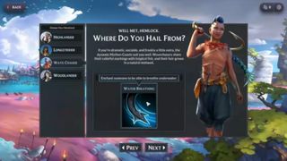 The character creation screen in Fablecraft, with the 'Wavechaser' option selected