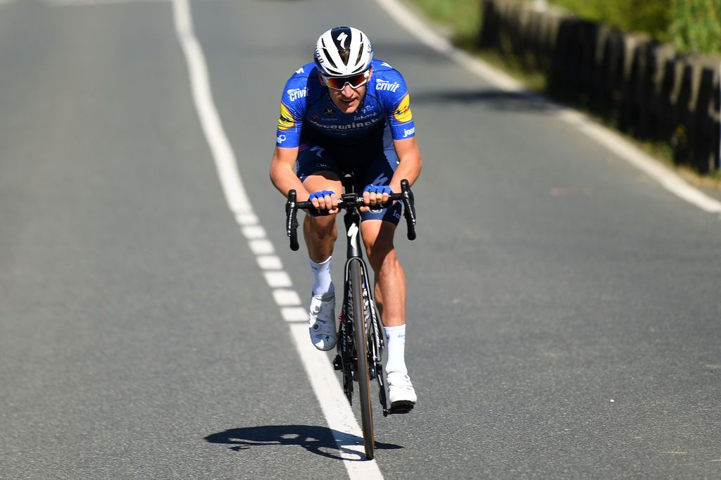 ERMUALDE LAUDIO SPAIN APRIL 07 Mikkel Honor of Denmark and Team Deceuninck QuickStep during the 60th ItzuliaVuelta Ciclista Pais Vasco 2021 Stage 3 a 1677km stage from Amurrio to Ermualde Laudio 481m Breakaway itzulia ehitzulia on April 07 2021 in Ermualde Laudio Spain Photo by David RamosGetty Images