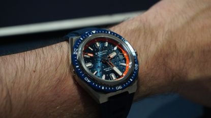 The Zenith Defy Extreme Diver worn on the wrist of T3's Sam Cross at Watches and Wonders 2024