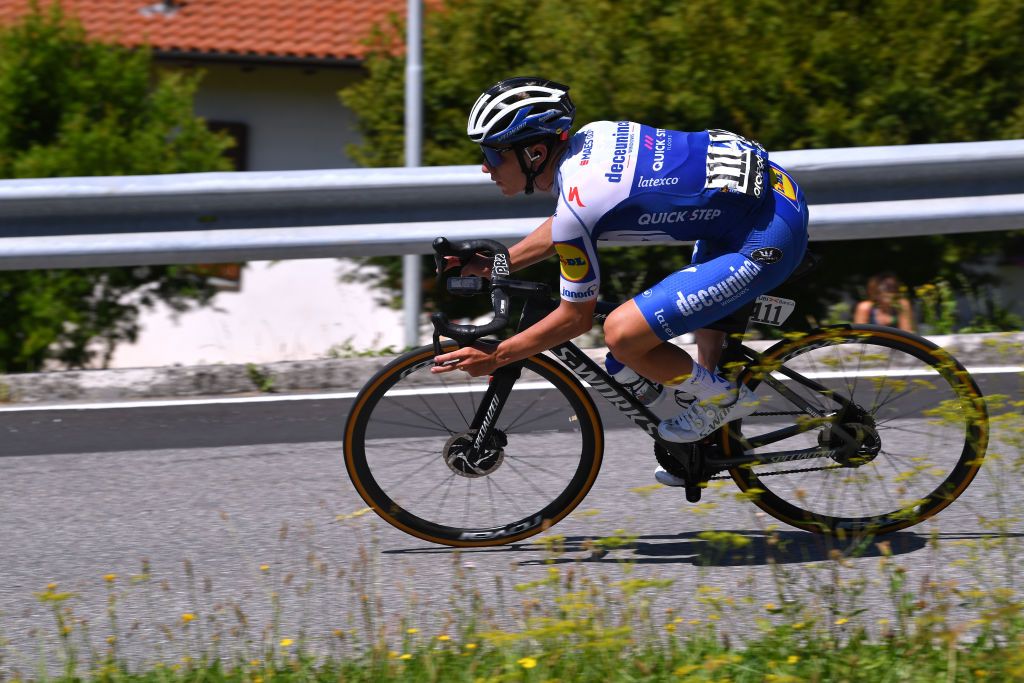 Deceuninck-QuickStep’s Remco Evenepoel at the 2020 Il Lombardia before the crash that ended his season