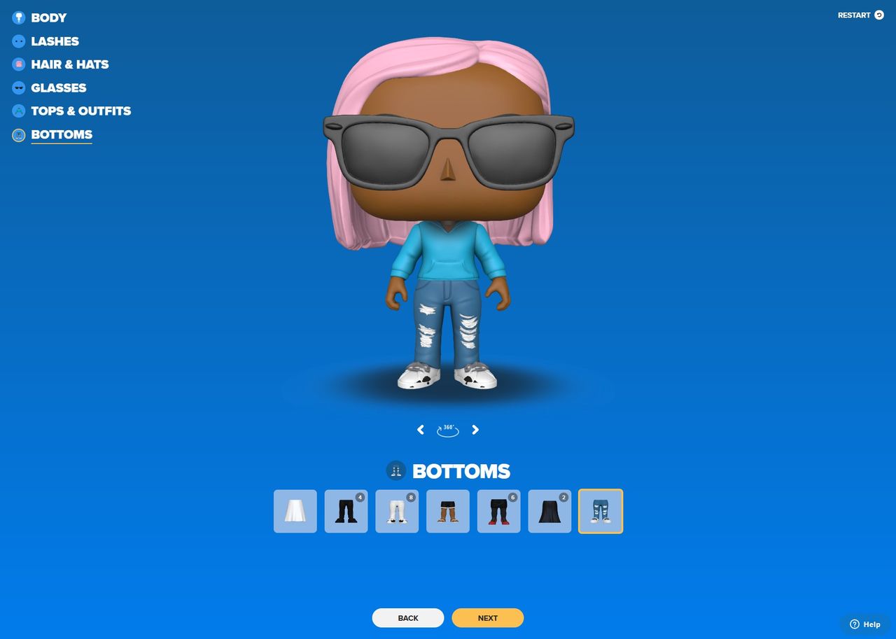 Screenshot of the Funko POP! Yourself creation process.