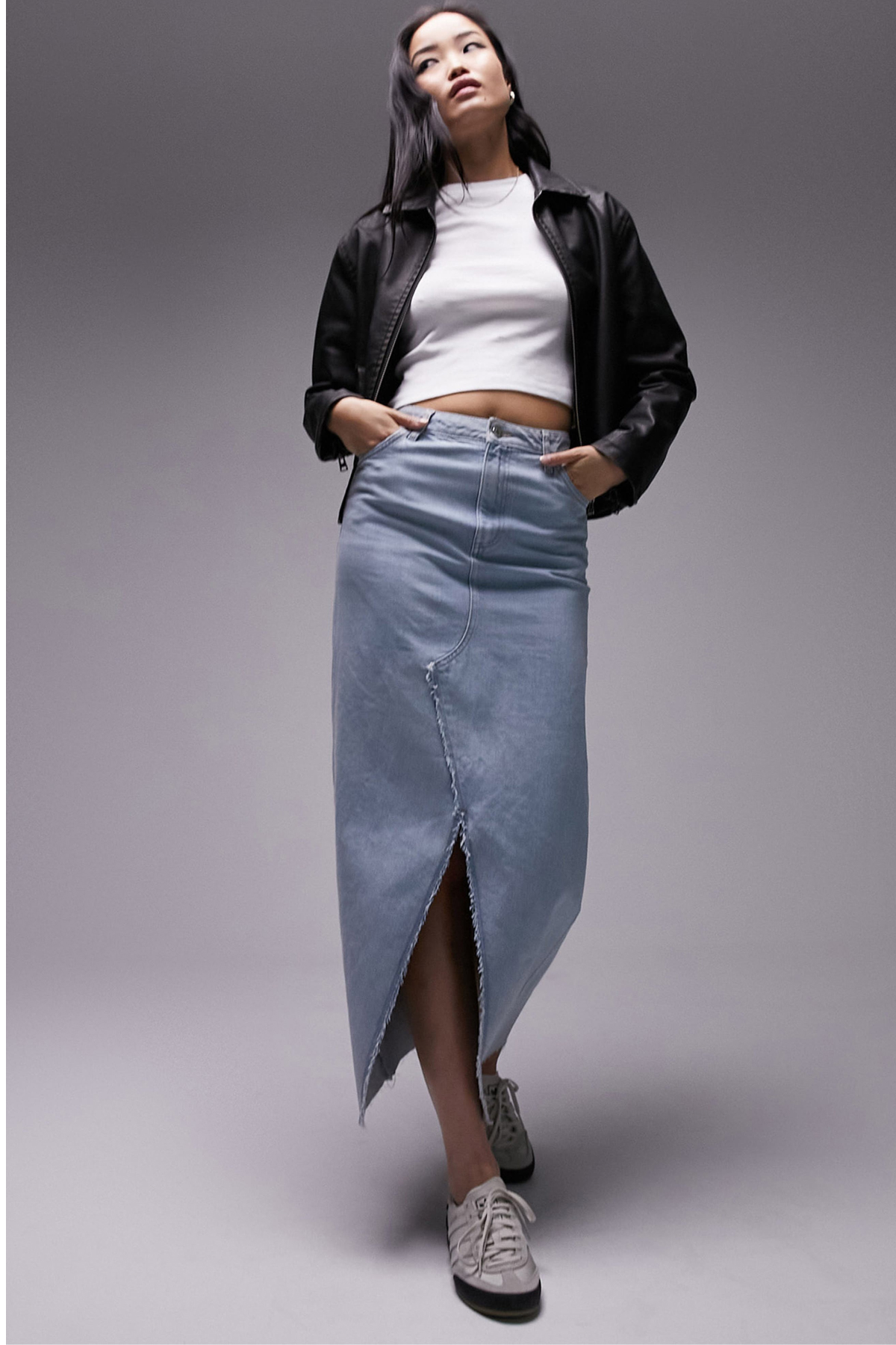 Topshop Raw Hem Denim Midaxi Skirt