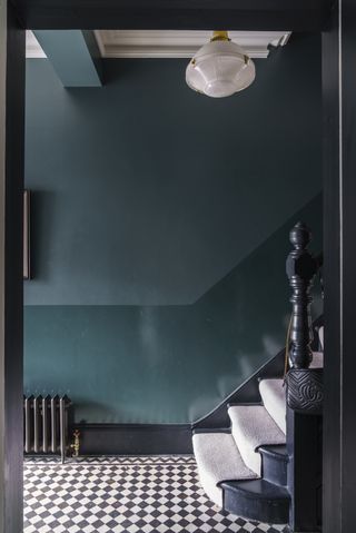 A dark blue staircase