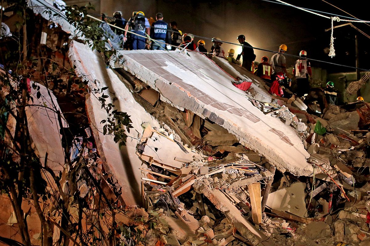 Debris of a destroyed building after a magnitude-7.1 earthquake jolted central Mexico on Sept. 19, 2017.