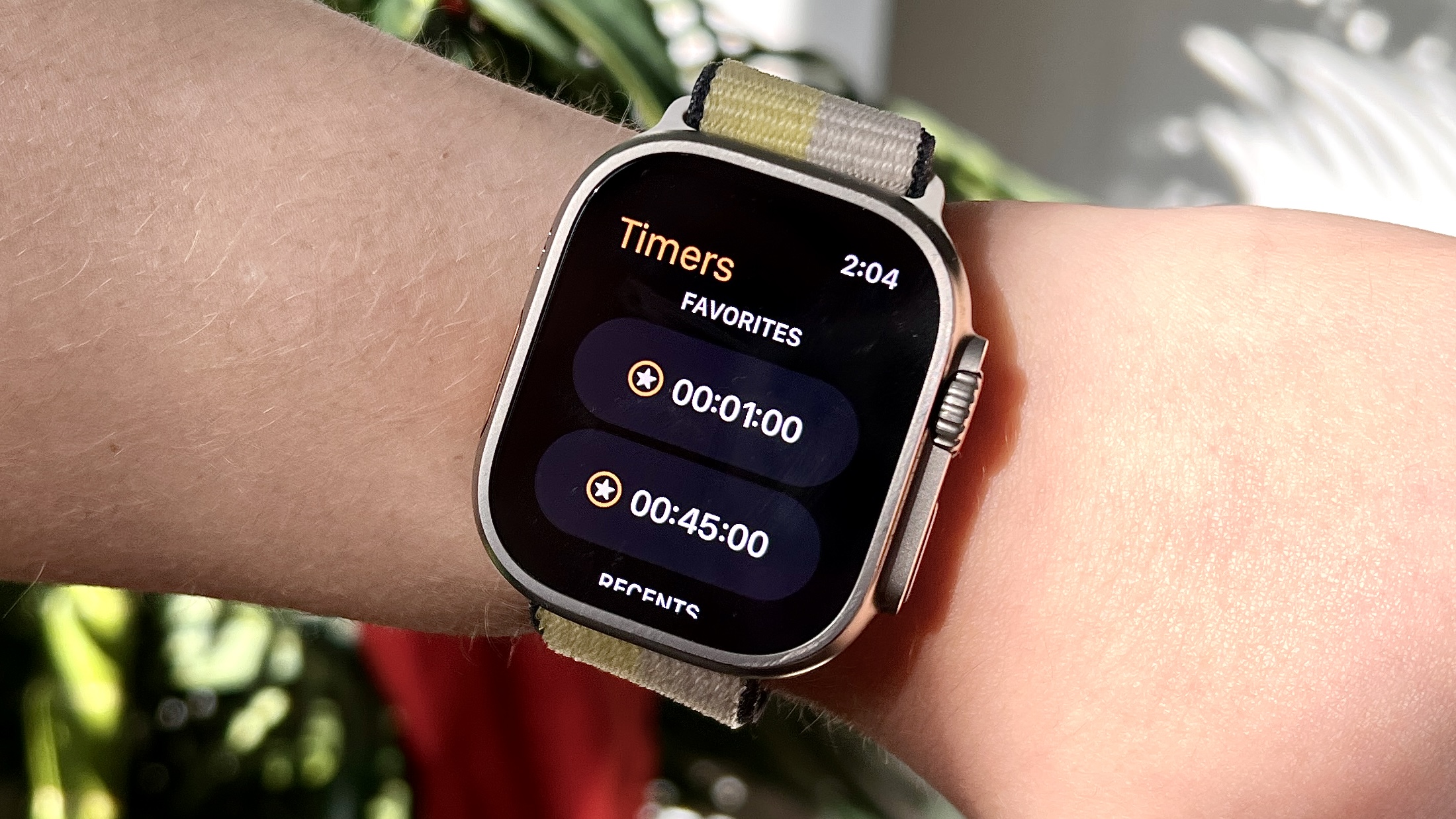 Apple Watch Ultra with the Timers app open