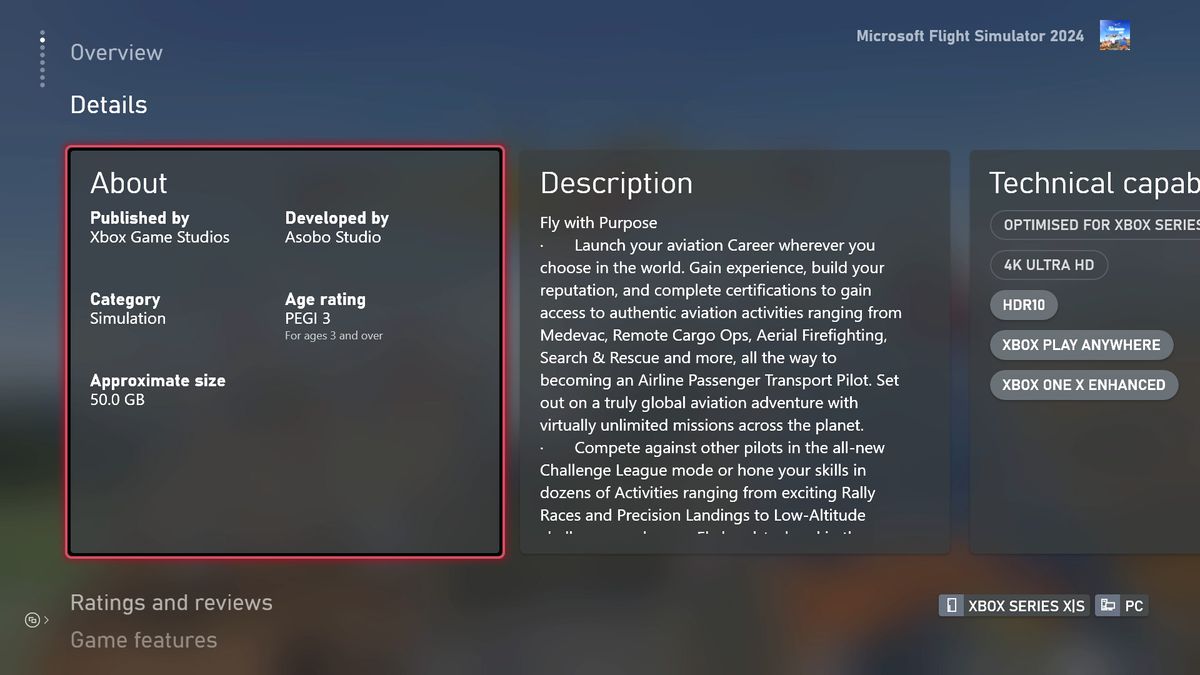 Microsoft Flight Simulator 2024 details on Xbox Series X