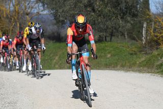 SIENA ITALY MARCH 04 Pello Bilbao Lopez De Armentia of Spain and Team Bahrain Victorious competes during the Eroica 17th Strade Bianche 2023 Mens Elite a 184km one day race from Siena to Siena 318m StradeBianche on March 04 2023 in Siena Italy Photo by Tim de WaeleGetty Images