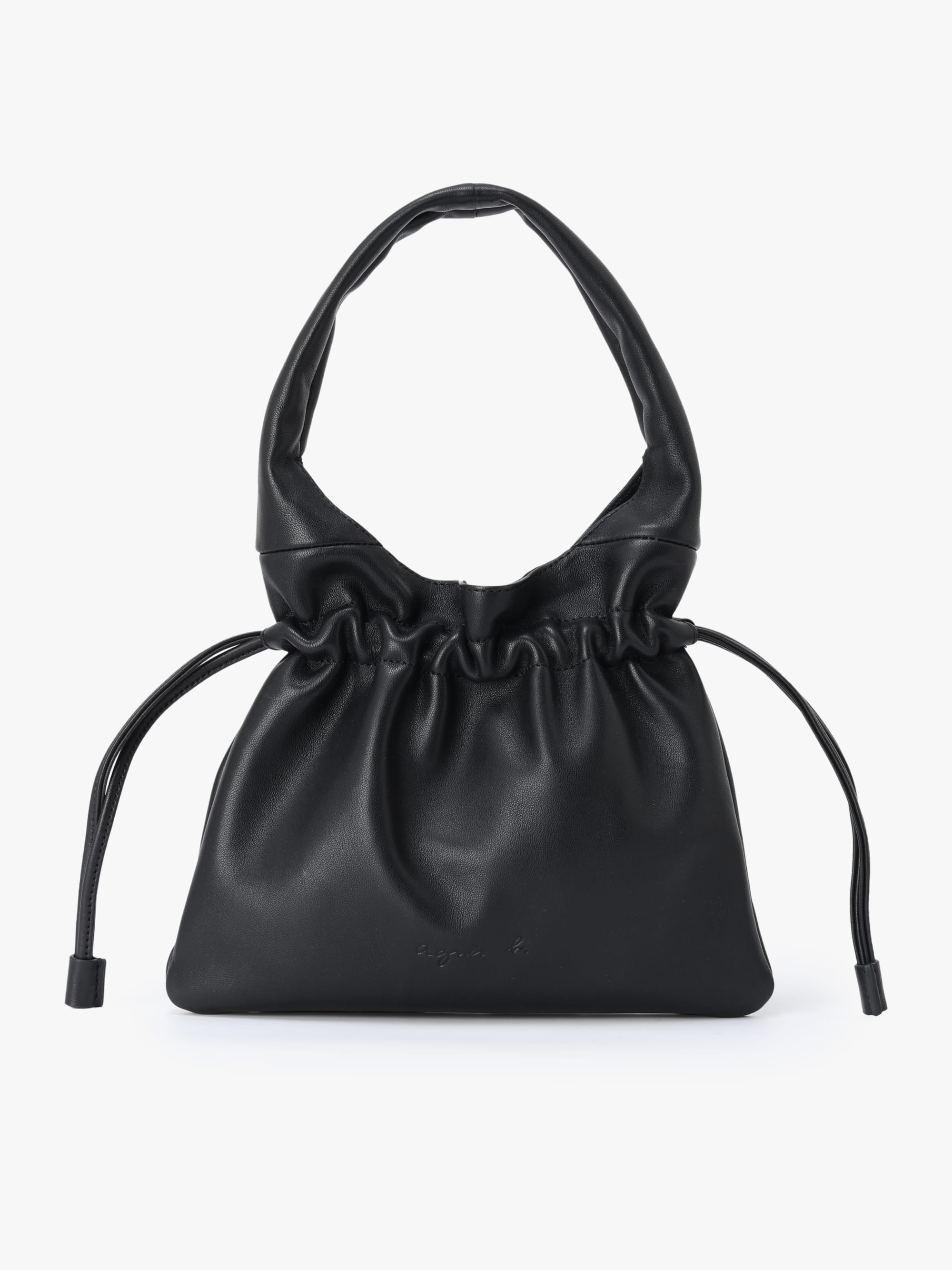 Black Leather Drawstring Bag