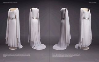 photo showing four views of Princess Leia's white ceremonial dress from "Star Wars."