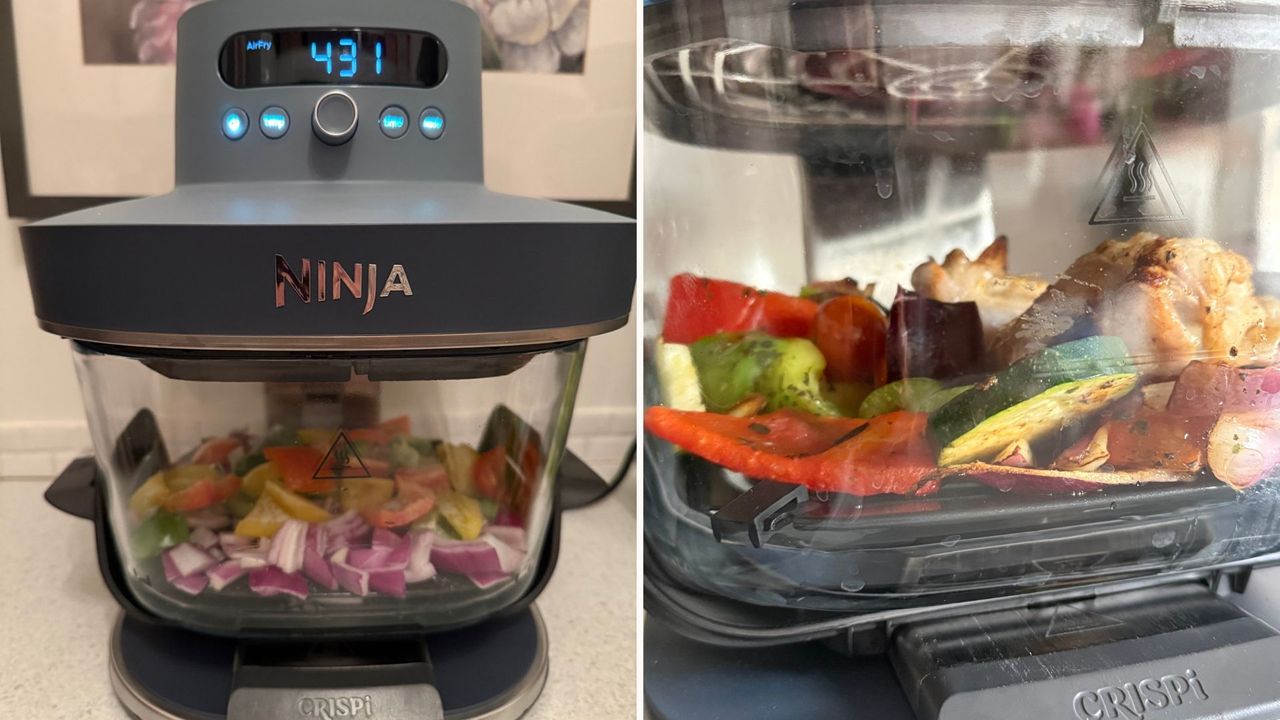 Ninja Crispi Pro Countertop Glass Air Fryer cooking vegetables