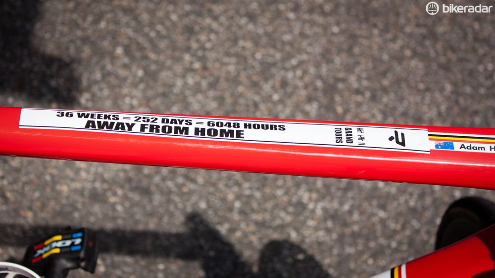 Hansen's top tube had this sticker on it come the start of the race &ndash; must be missing home (Tom Ballard / Immediate Media)