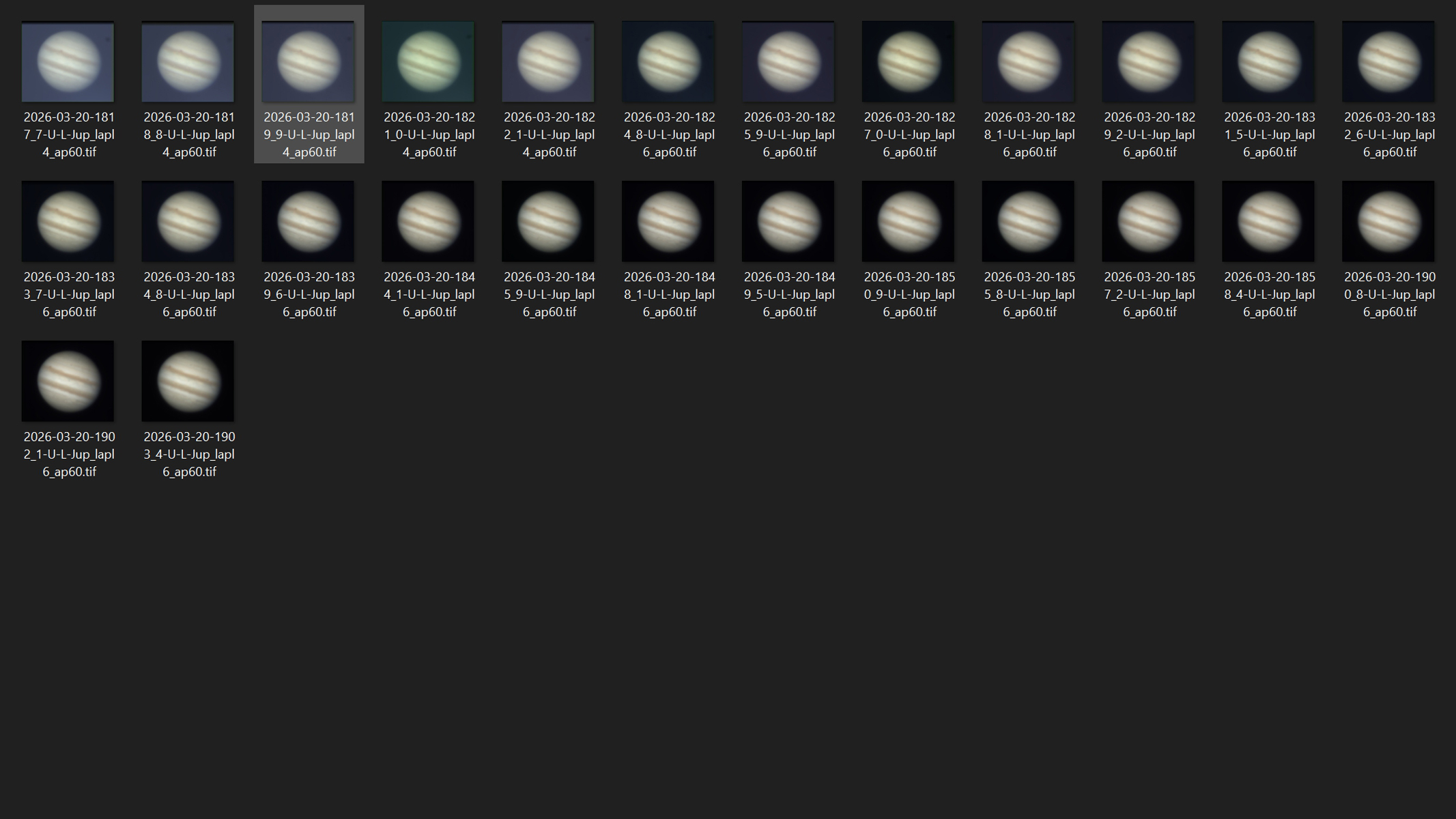 Icons showing a selection of captured Jupiter images. 