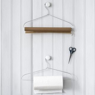 wall mounted kitchen storage made from wire hangers