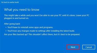 Windows 10 rollback details