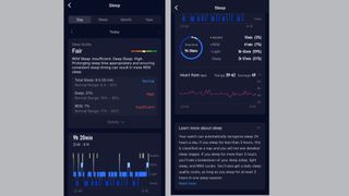 Screenshots of sleep insights from the Coros app