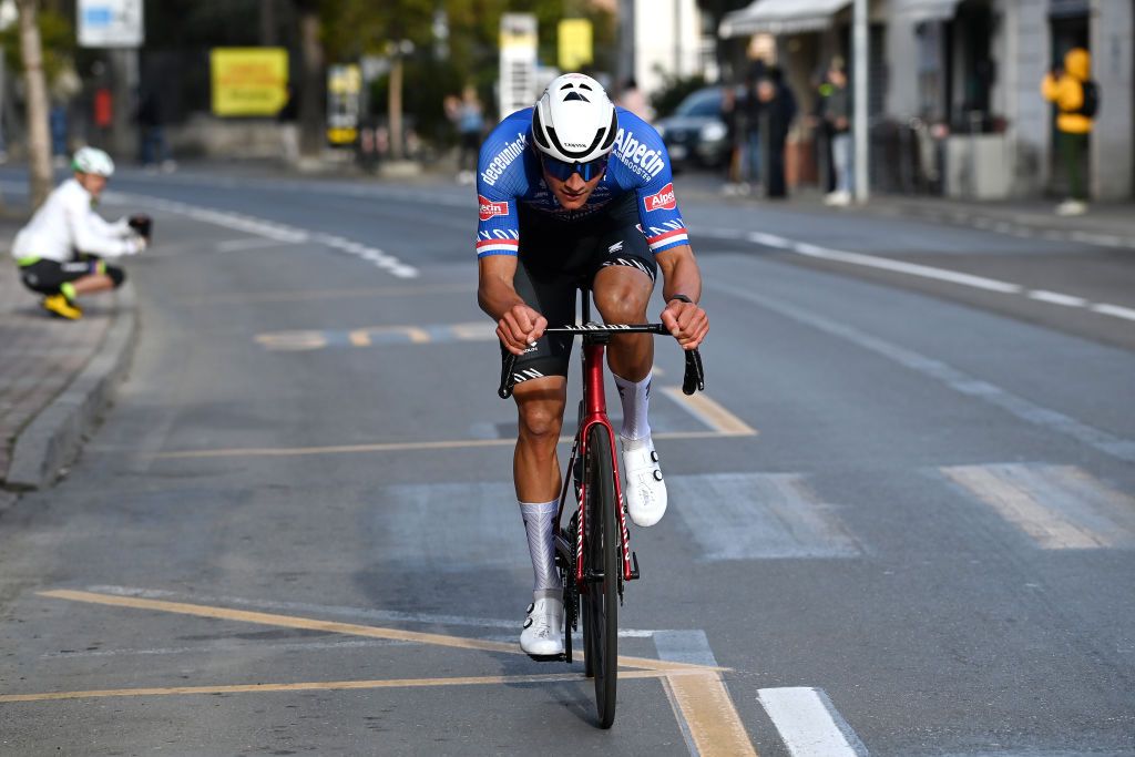 SANREMO ITALY MARCH 18 Mathieu Van Der Poel of The Netherlands and Team AlpecinDeceuninck attacks in the breakaway during the 114th MilanoSanremo 2023 a 294km one day race from Abbiategrasso to Sanremo MilanoSanremo UCIWT on March 18 2023 in Sanremo Italy Photo by Tim de WaeleGetty Images