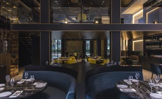 Hotel restaurant with dark coloured booths