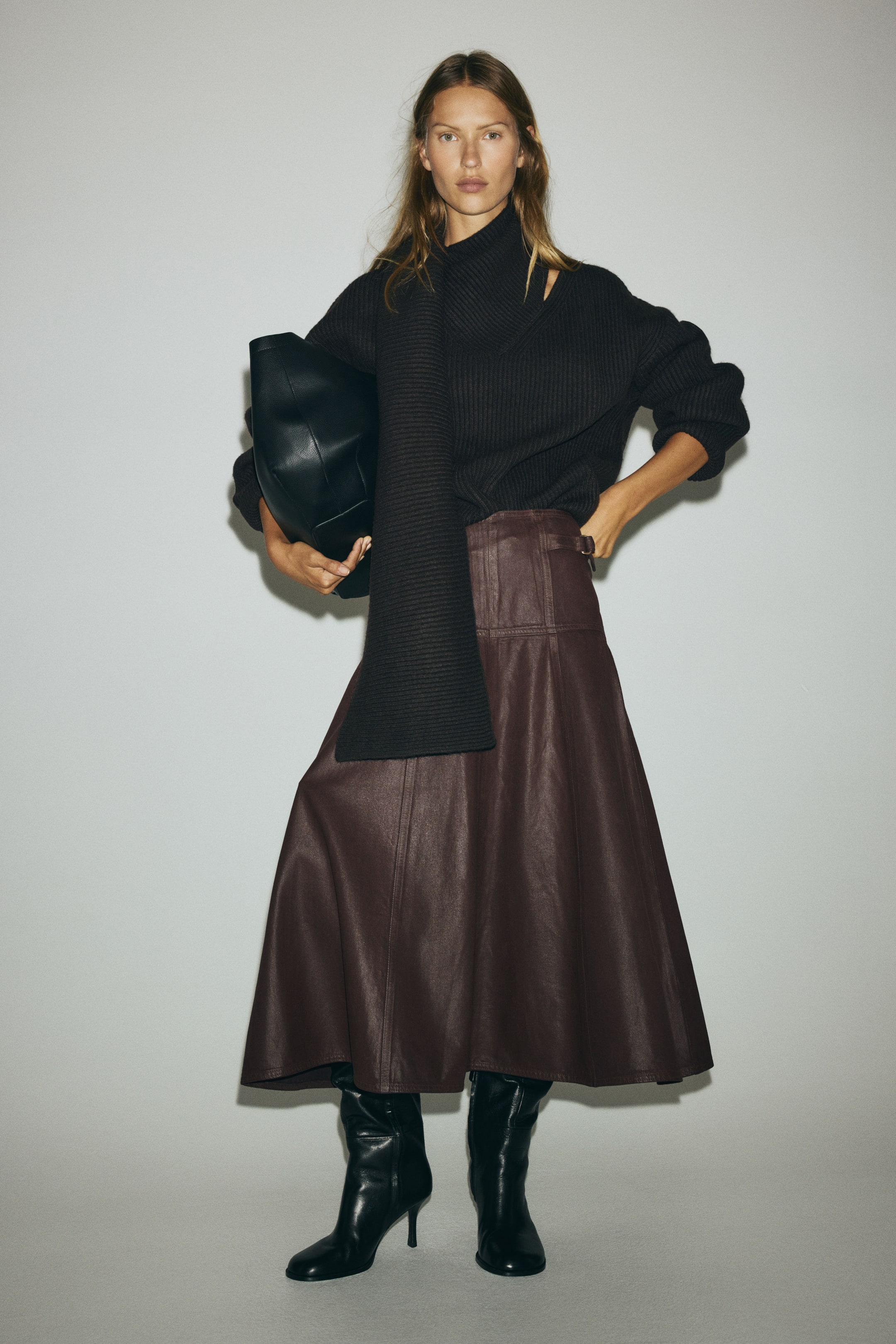 A-Line Denim Skirt - Dark Brown
