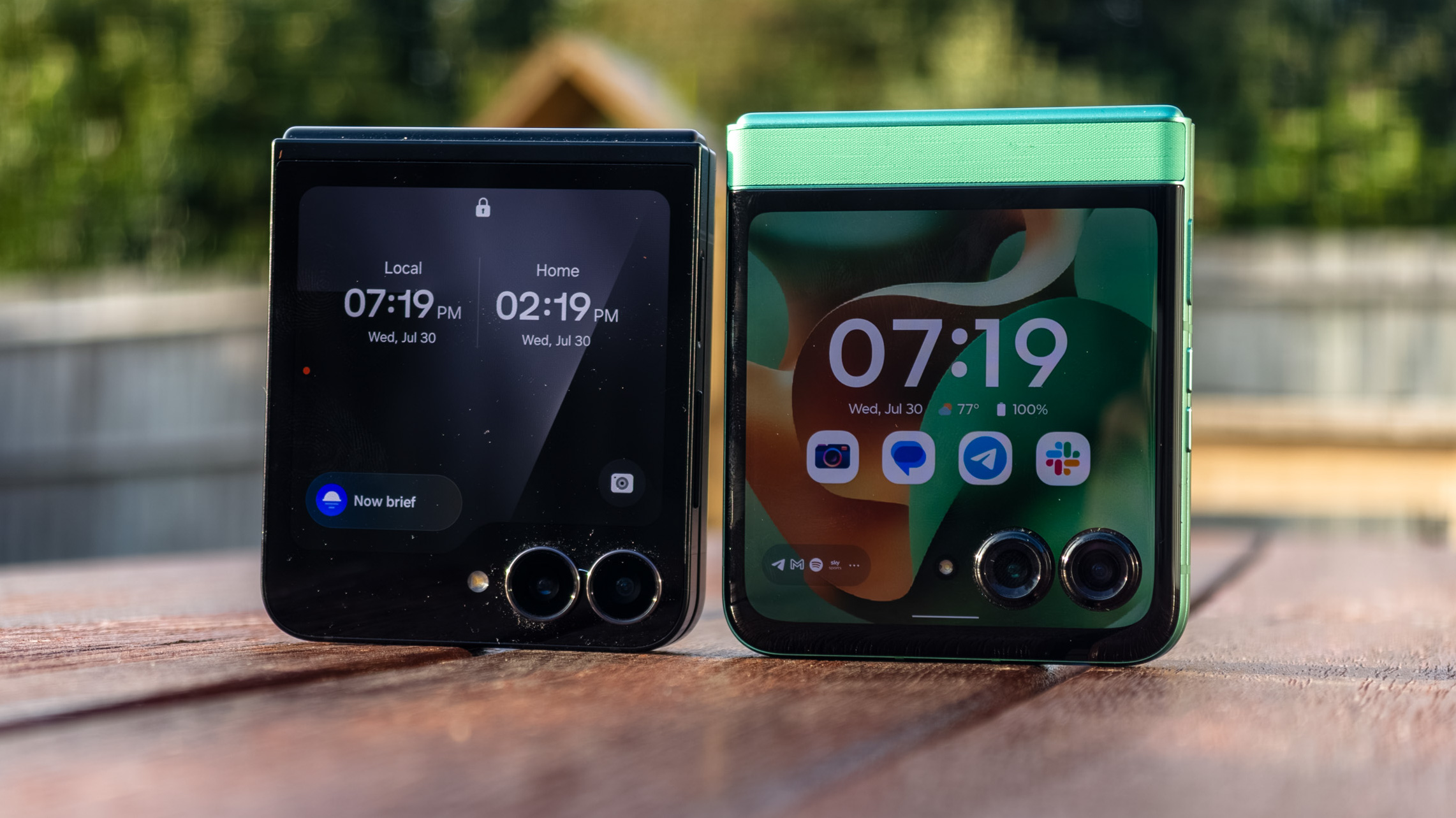 Samsung Galaxy Z Flip 7 FE in Black vs Razr 2025 on a table