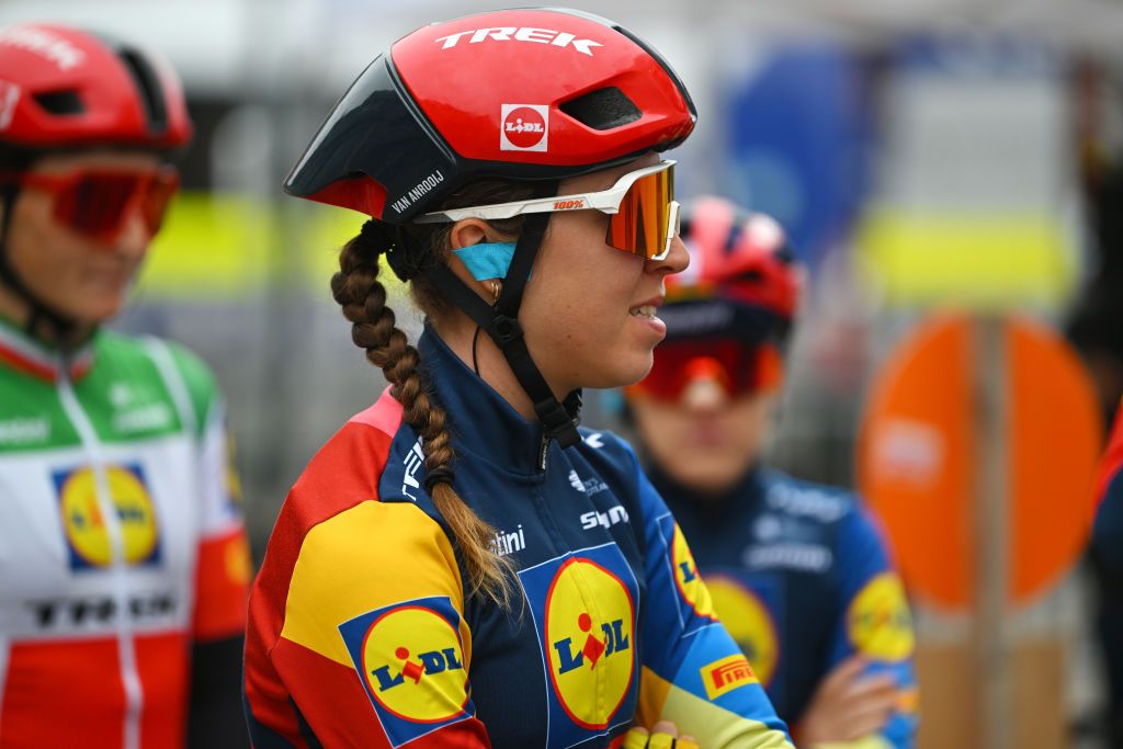 BLEGNY BELGIUM SEPTEMBER 18 Shirin Van Anrooij of The Netherlands and Team Lidl Trek prior to the 3rd St Feuillien Grand Prix de Wallonie 2024 a 13936km one day race from Blegny to Namur UCIWWT on September 18 2024 in Blegny Belgium Photo by Luc ClaessenGetty Images