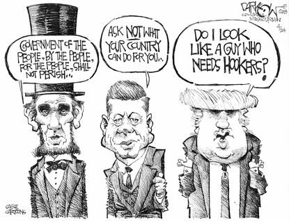 Political cartoon U.S. Trump Russia Putin Lincoln Kennedy