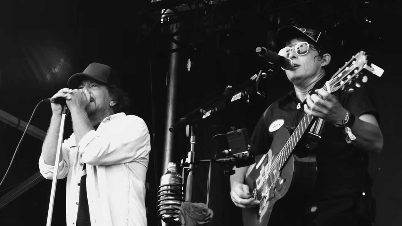 Eddie Vedder and Steven Wilson Jr. onstage at Ohana Fest