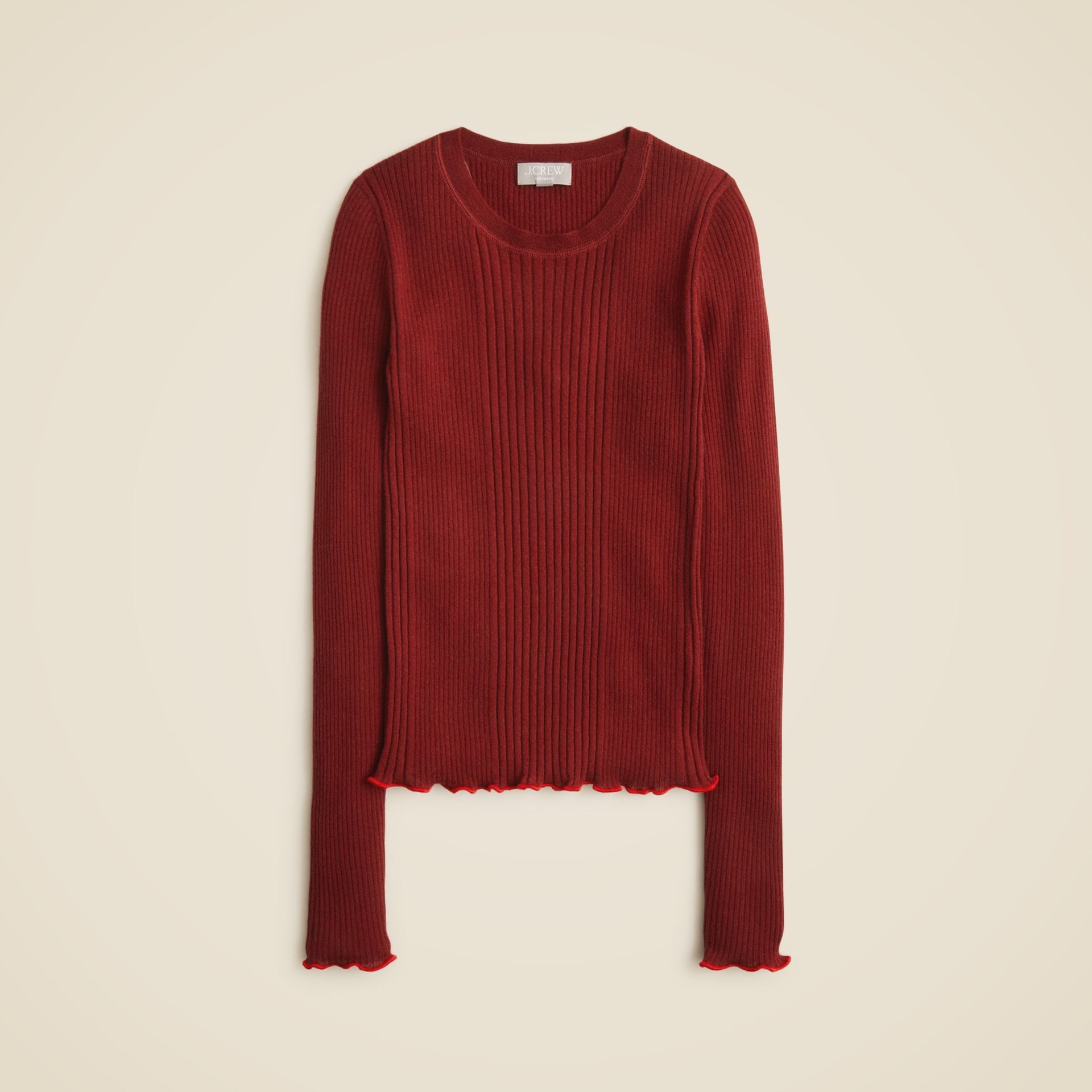 Ribbed Featherweight Cashmere Long-Sleeve Sweater-Tee