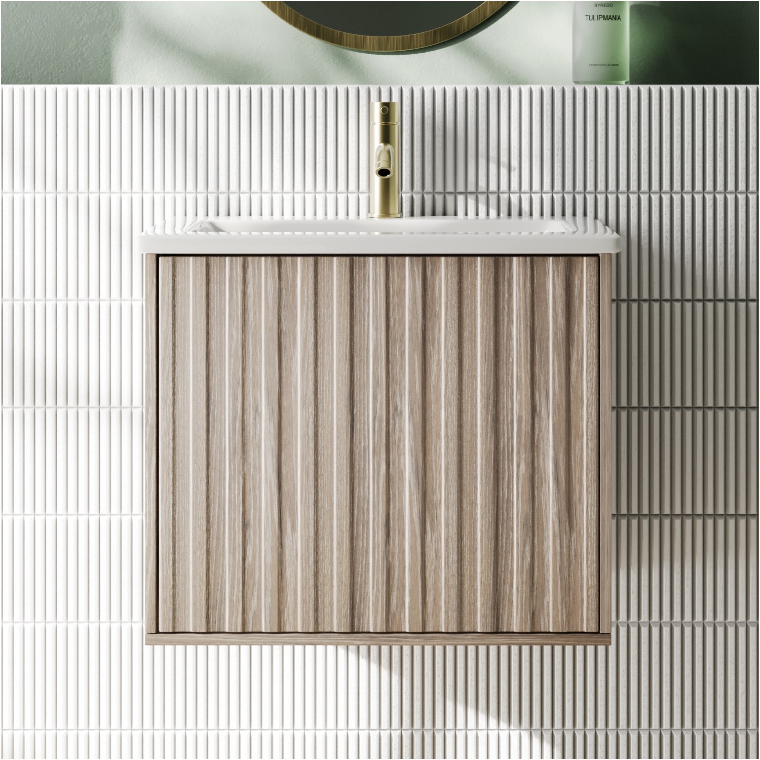 Billy 600mm Wall Hung Vanity Unit With Fluted Drawer Front &amp;amp; Basin