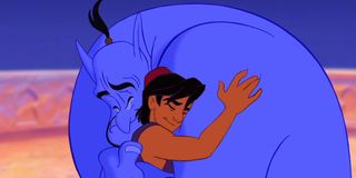 Genie and Aladdin hugging