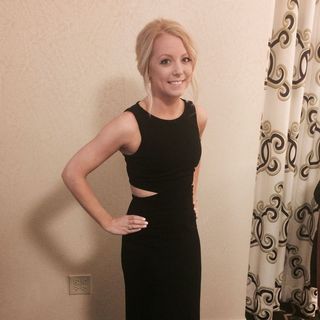 Cancer survivor: Jenelle DeVries, 23 wearing black evening dress